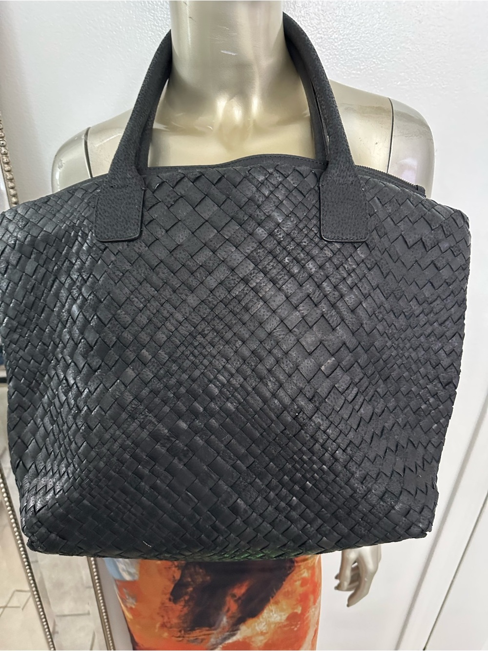 Falor Woven Leather Tote Bag in Black